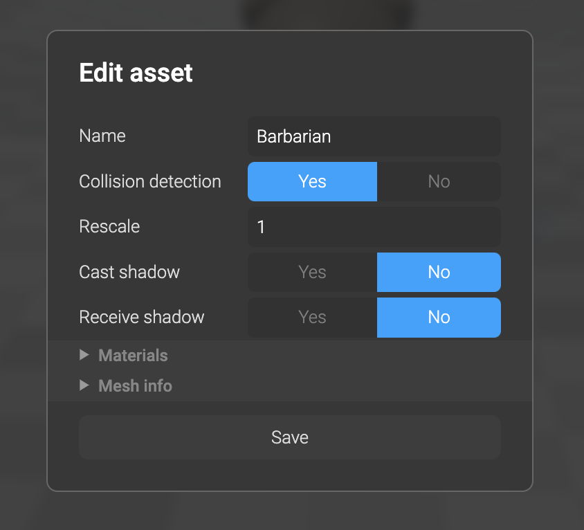 3D Model asset settings